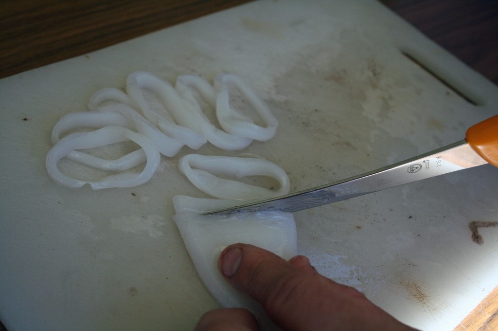 Slice the hood into rings about 1cm thick depending on the size of you calamari © Jarrod Day